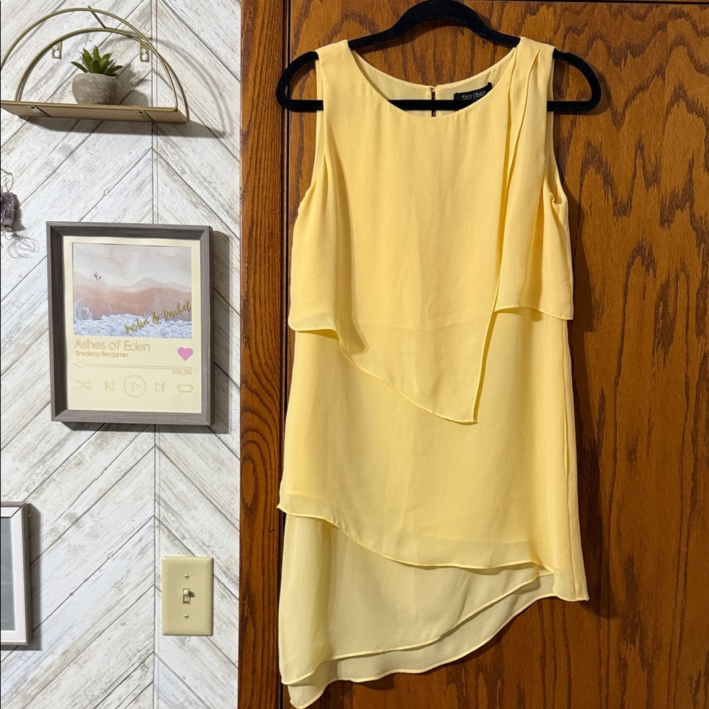 White House Black Market Pale Yellow Asymmetrical Layered Dress